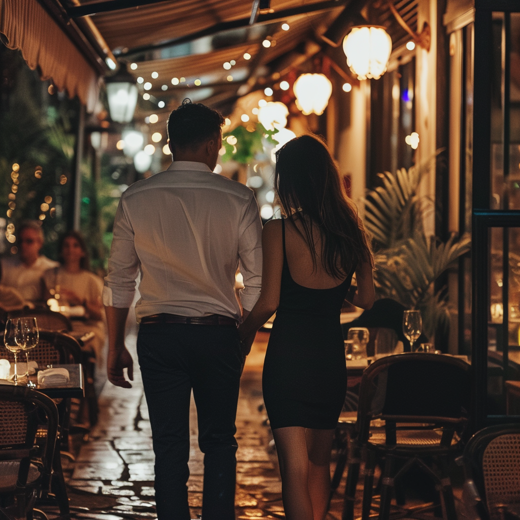 The couple leaving the restaurant | Source: Midjourney