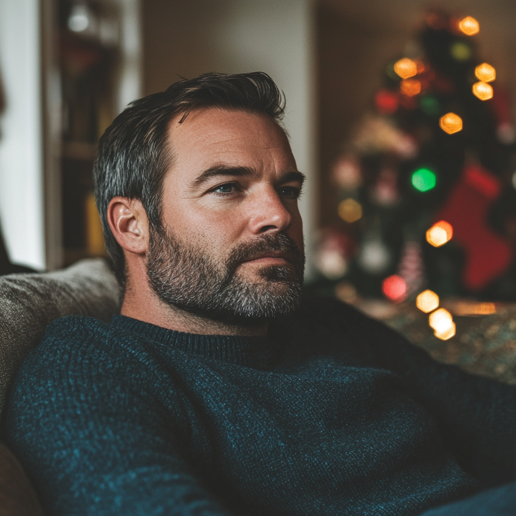 A man sitting on a couch | Source: Midjourney