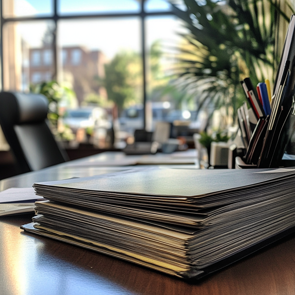 A thick file on a desk | Source: Midjourney