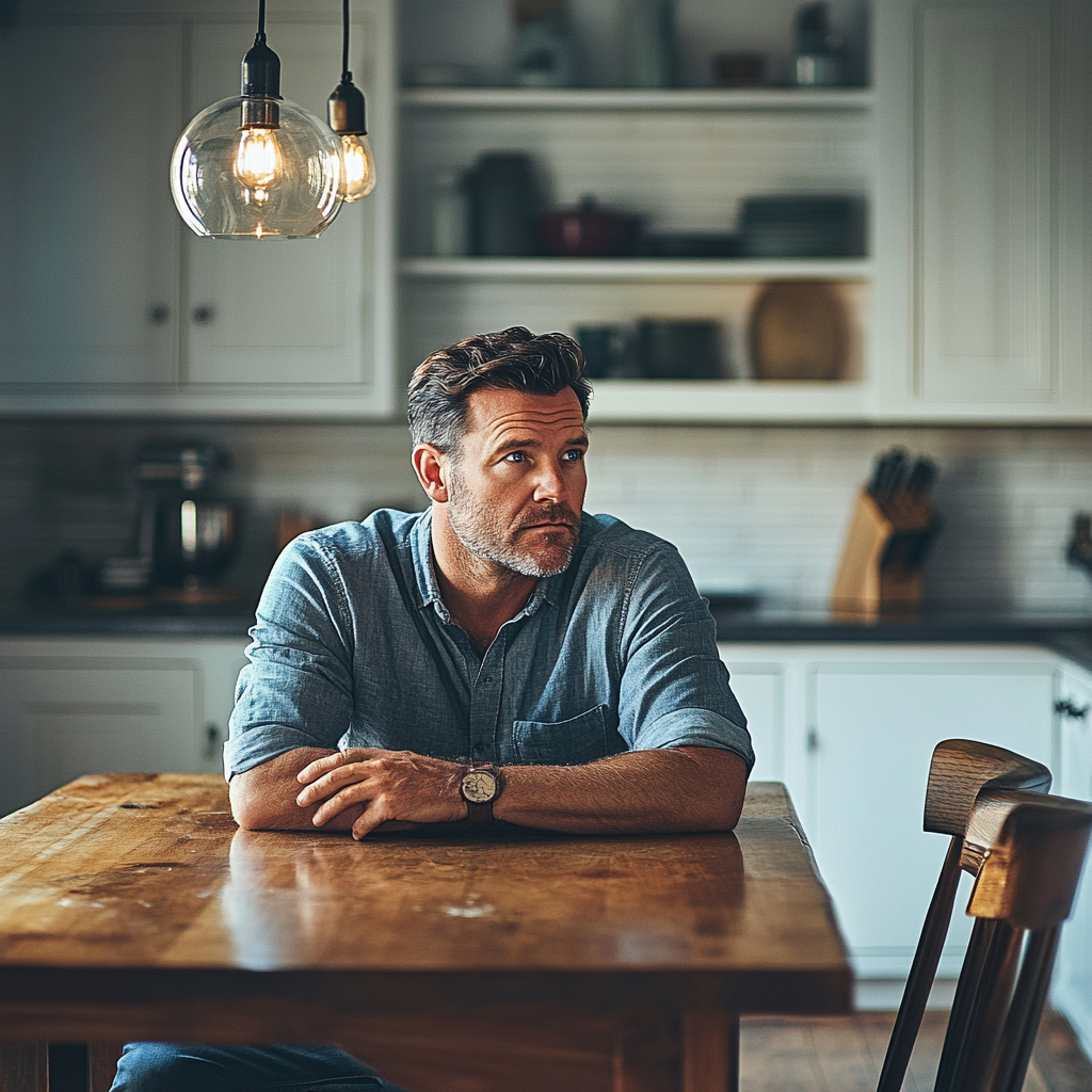 A man sitting at a kitchen table | Source: Midjourney