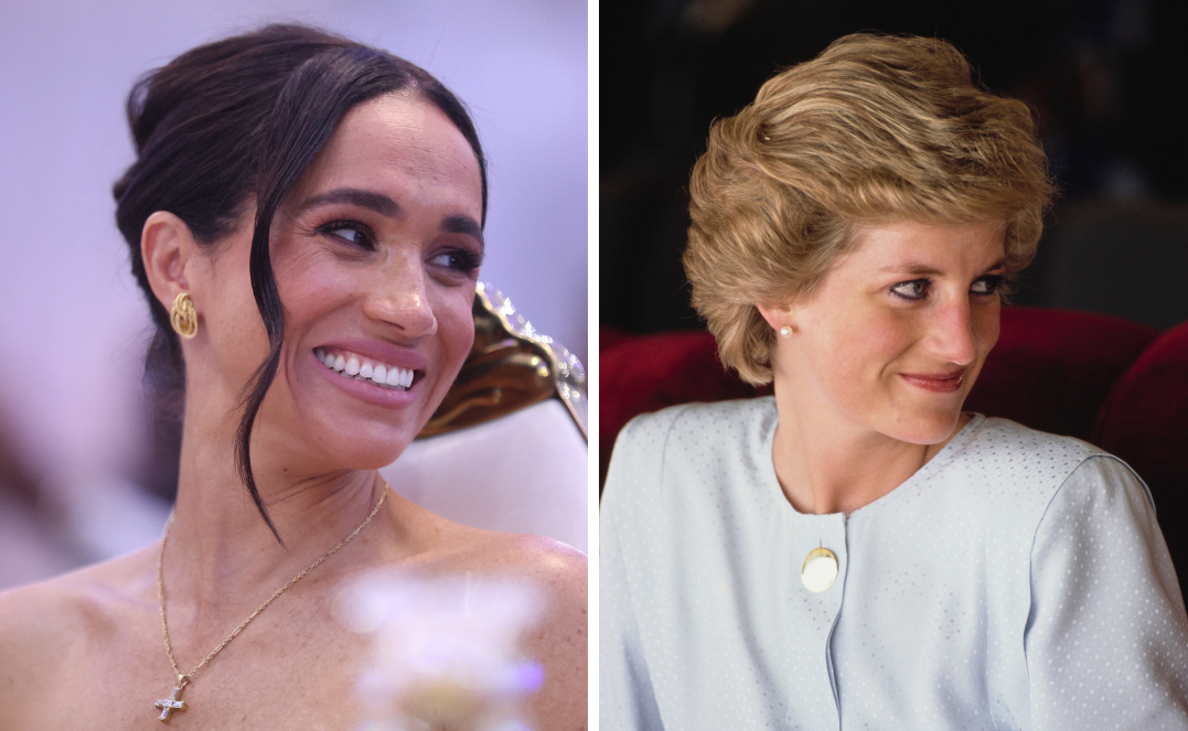 Meghan, Duchess of Sussex, in Nigeria on May 11, 2024 (left); Diana, Princess of Wales, in Rivers State, Nigeria, on March 19, 1990 (right). | Source: Getty Images