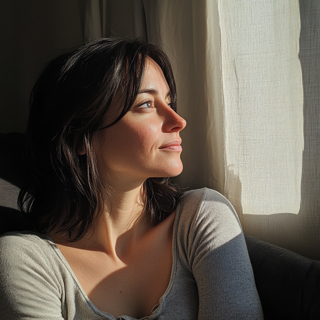 A woman sitting on a couch | Source: Midjourney