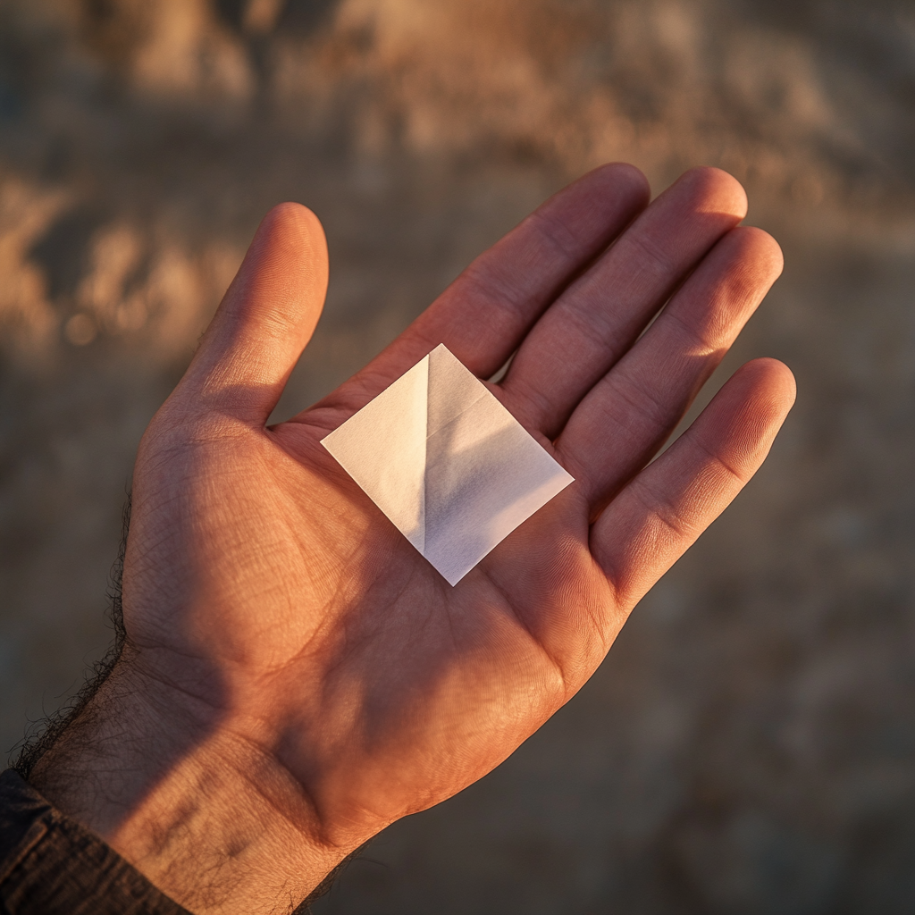 A man holding a small piece of paper | Source: Midjourney