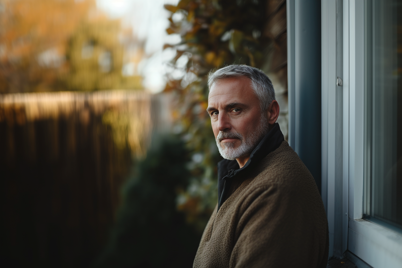 Un homme debout à côté d'une maison | Source : Midjourney