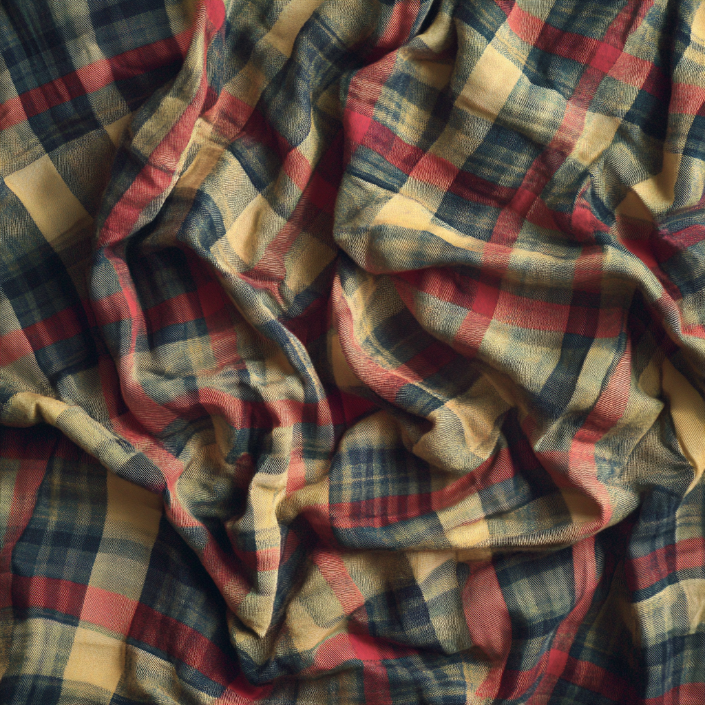 A wrinkled plaid blanket on a bed | Source: Midjourney