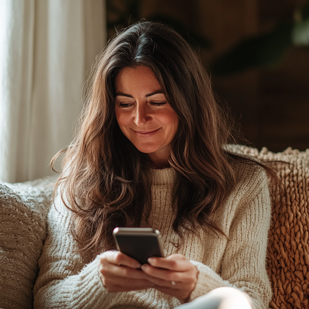 A woman using her phone | Source: Midjourney