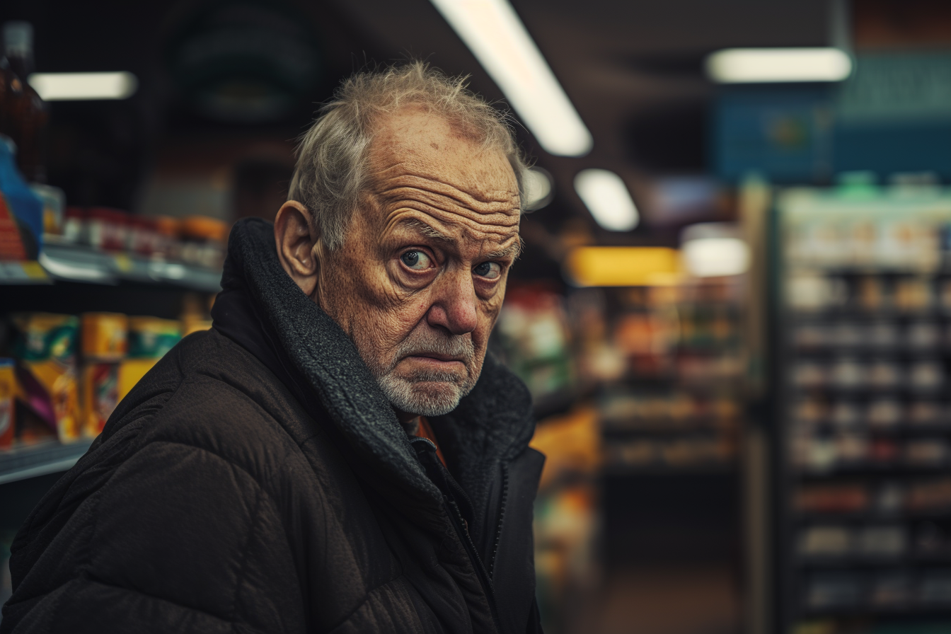 A surprised man in a grocery store | Source: Midjourney