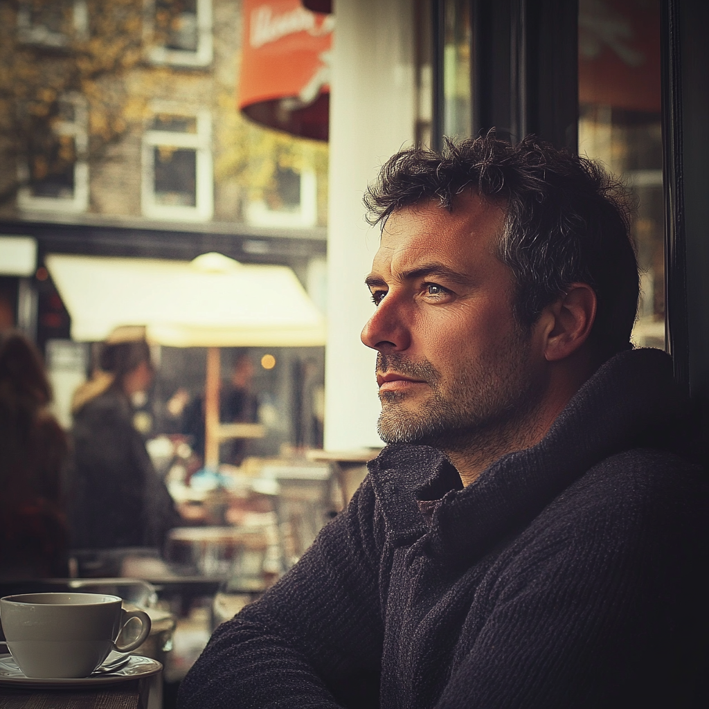 A man sitting at a coffee shop | Source: Midjourney