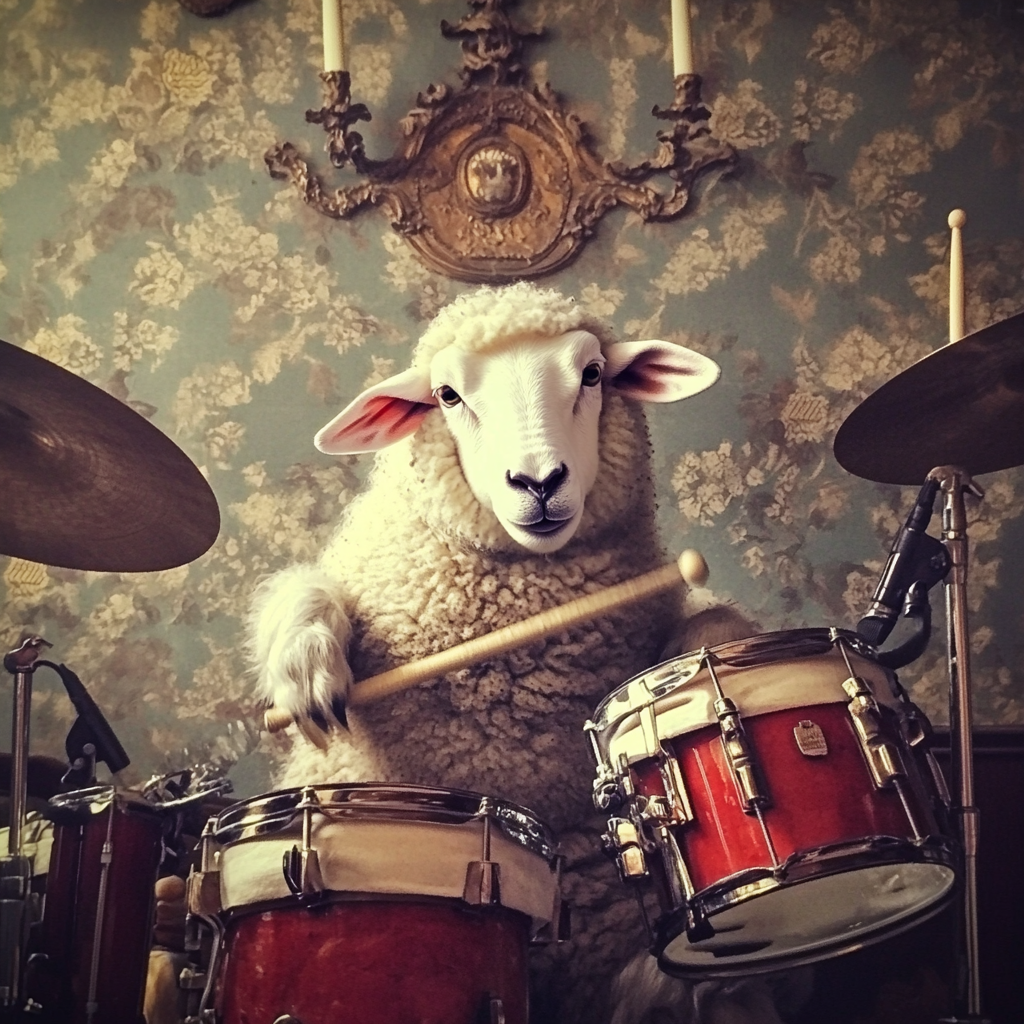 A sheep playing drums | Source: Midjourney