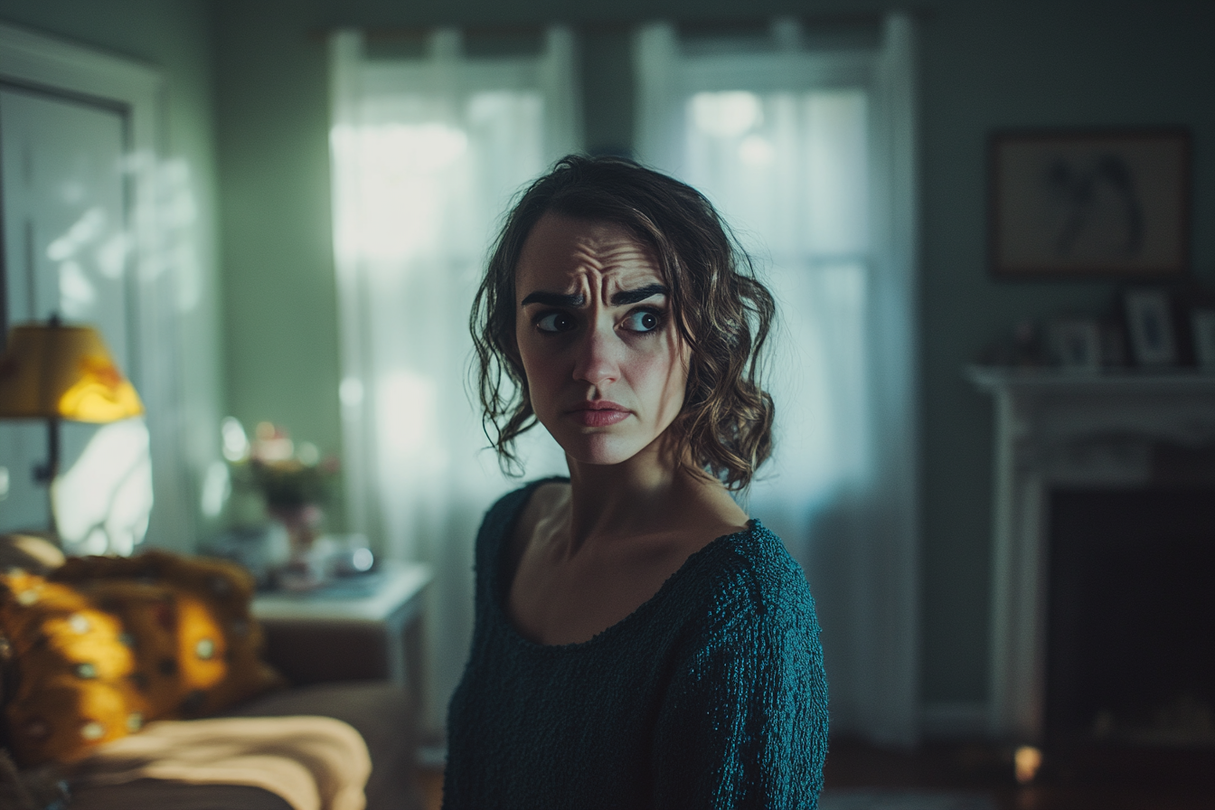 Une femme dans un salon haussant un sourcil | Source : Midjourney