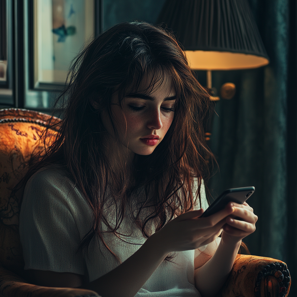 Une femme fait défiler les pages de son téléphone | Source : Midjourney