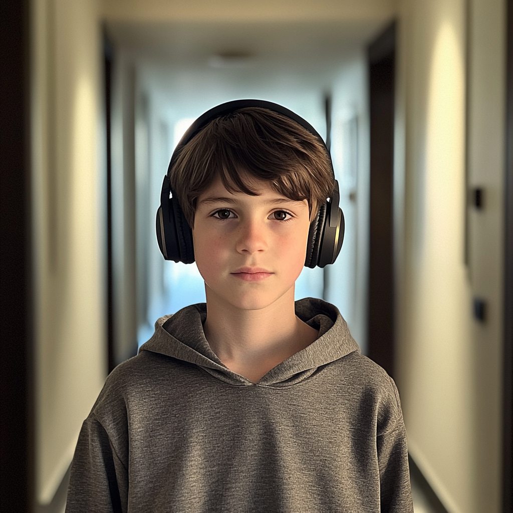 A boy standing in a hallway | Source: Midjourney