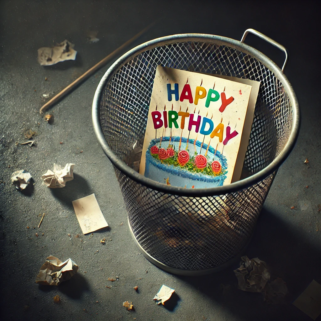 A birthday card in a trash can | Source: Midjourney