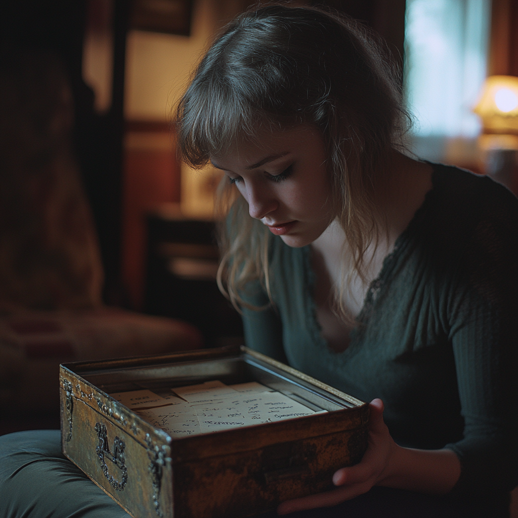 A woman looking into a box with letters ⏐ Source: Midjourney