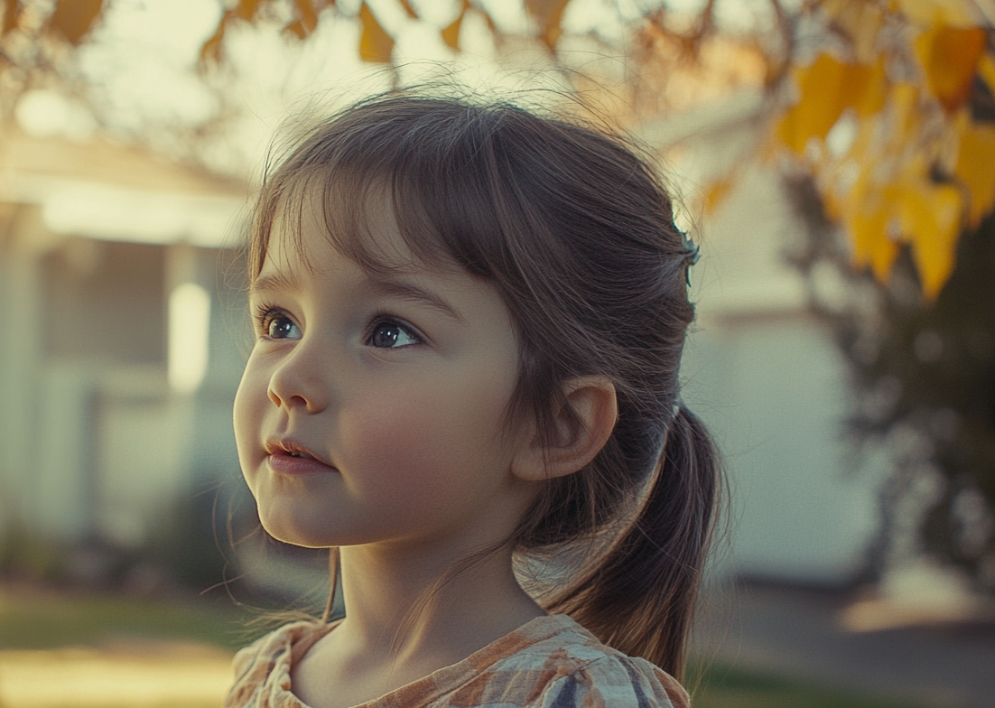 A girl looking up at someone | Source: Midjourney