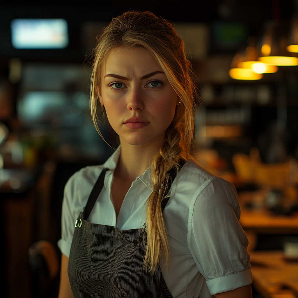 A serious waitress in a restaurant | Source: Midjourney