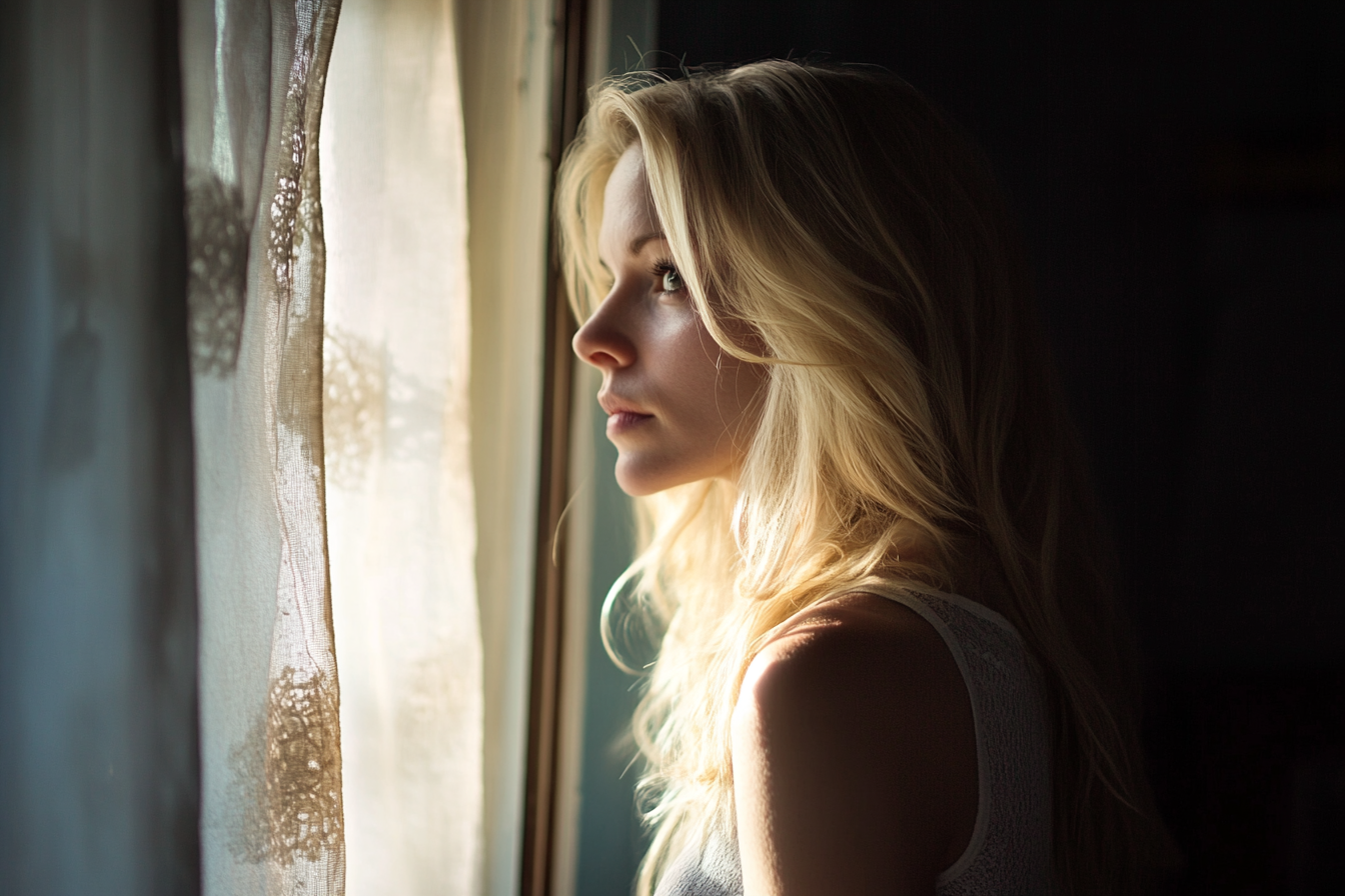 A woman looking out a window | Source: Midjourney