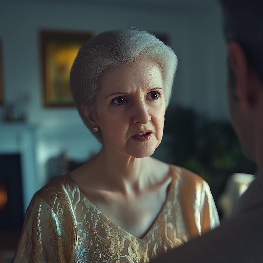 A woman talking to her son's friend in his house | Source: Midjourney