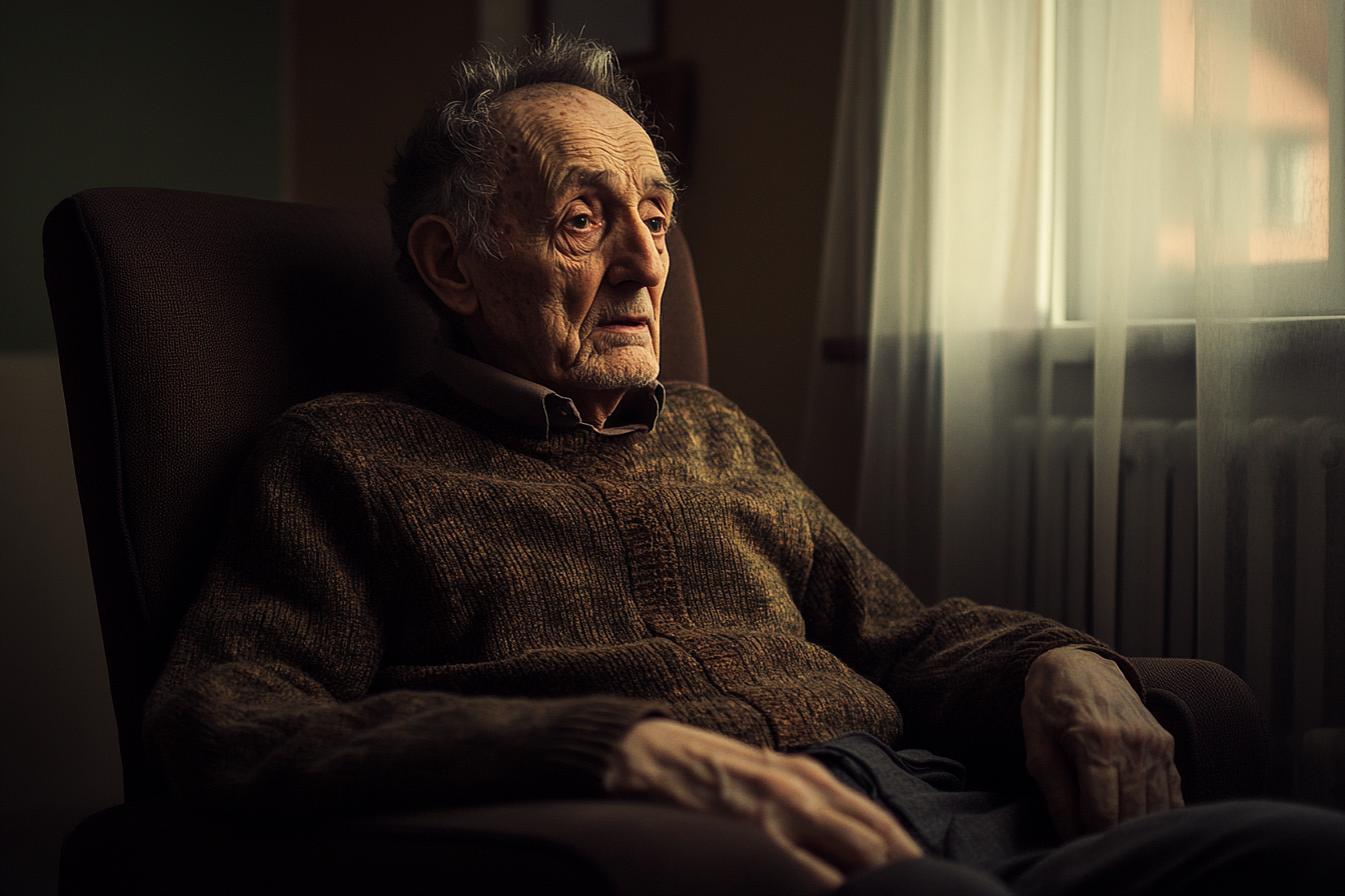 An elderly man in an armchair | Source: Midjourney