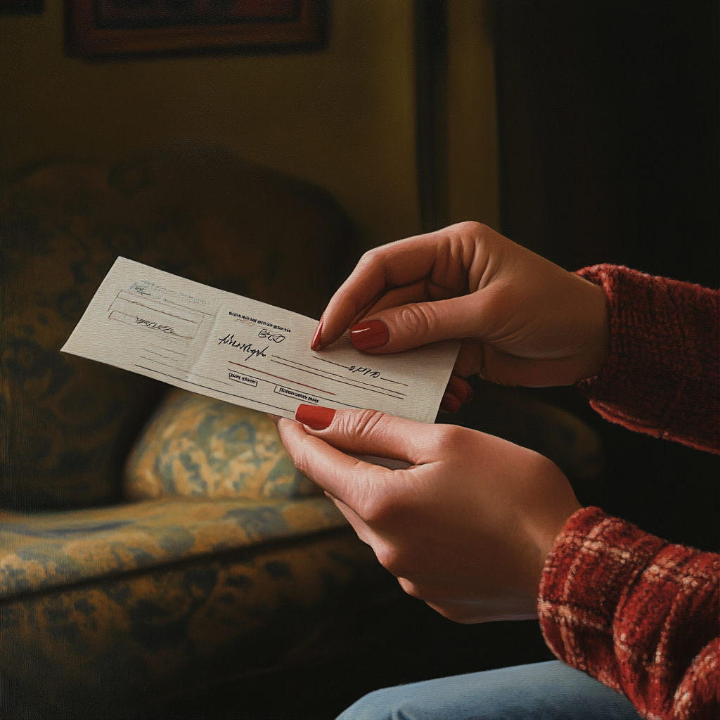 A woman holding a check | Source: Midjourney