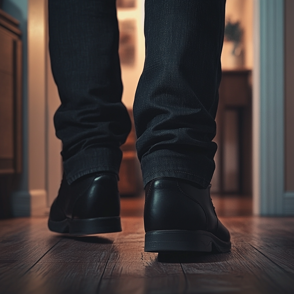 A close-up shot of a man's shoes as he is walking away | Source: Midjourney