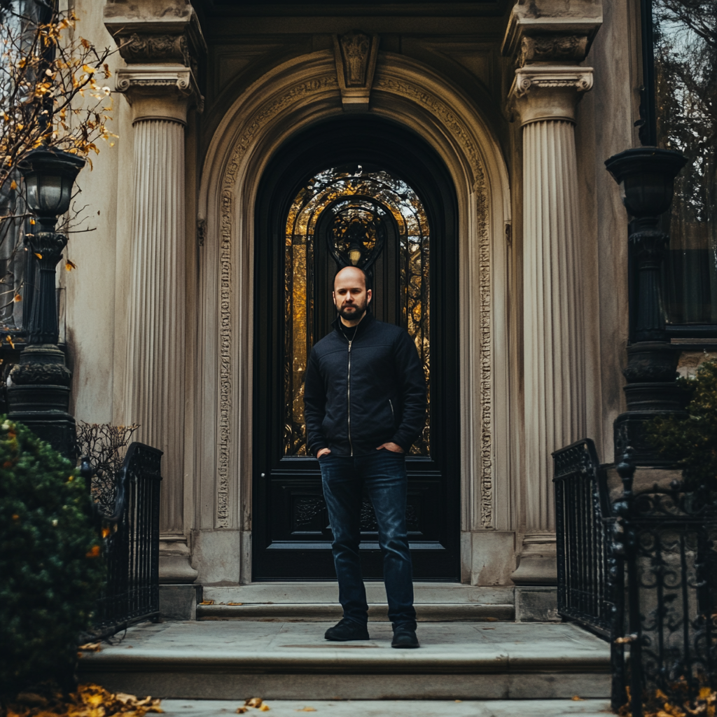 A man standing in a mansion's doorway | Source: Midjourney