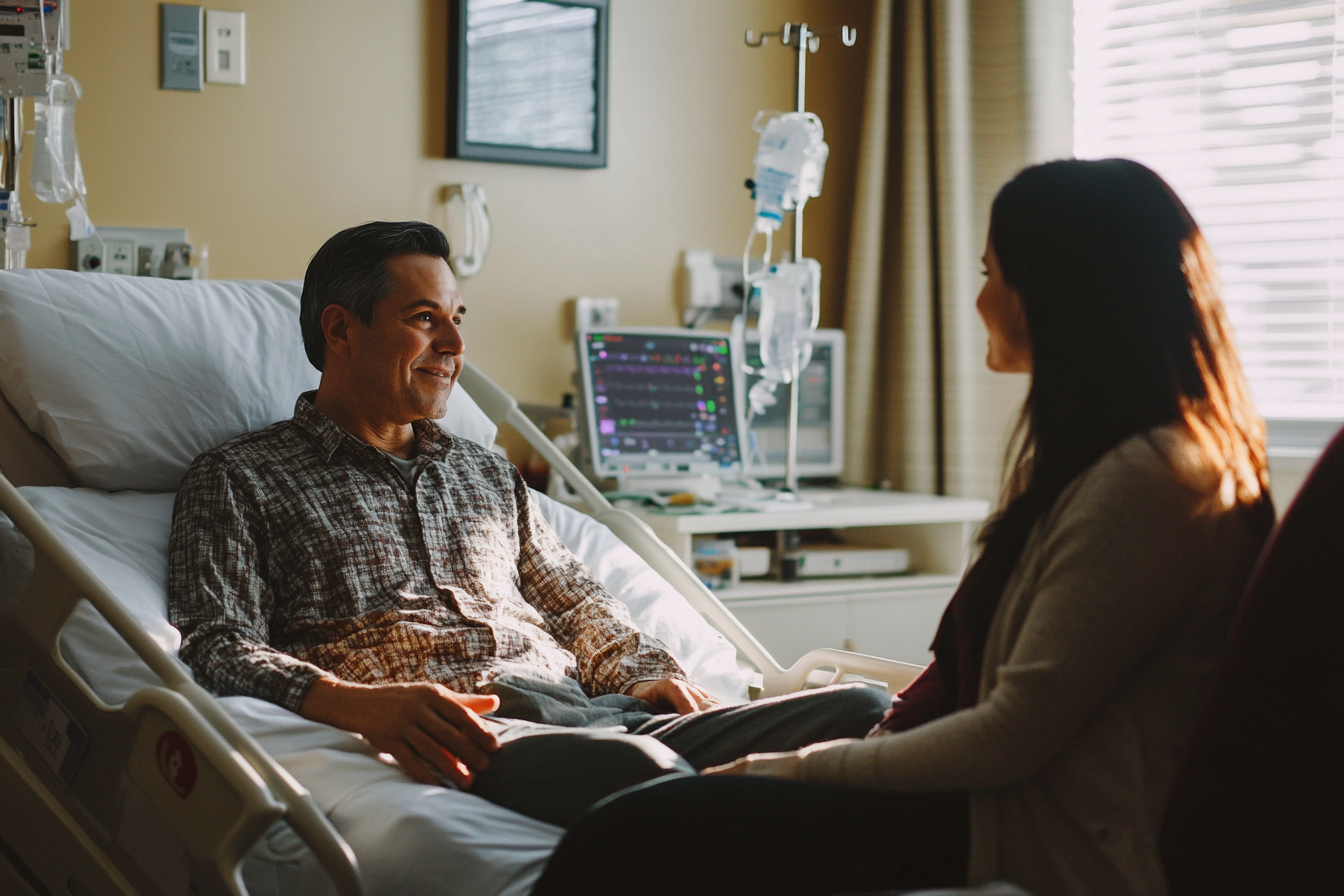 Woman visiting her sick husband in the hospital | Source: Midjourney