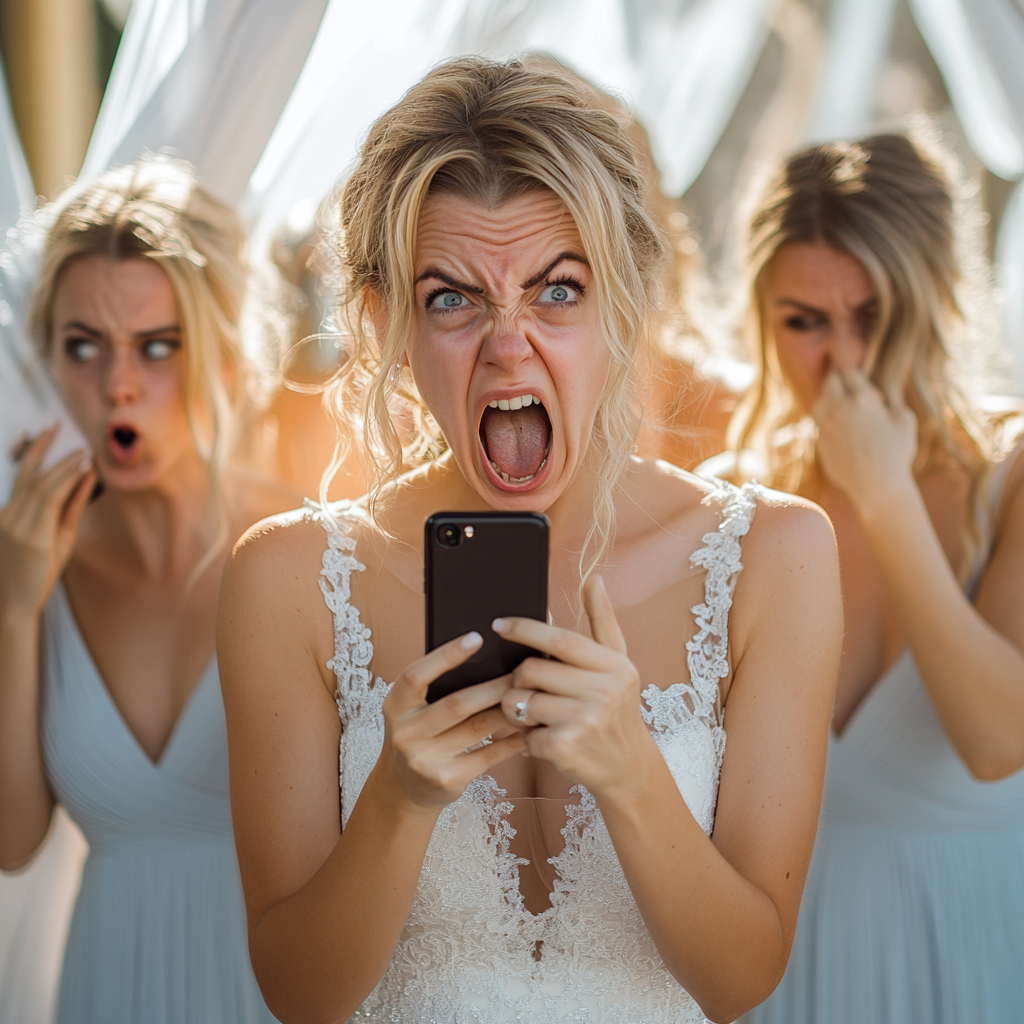 A livid bride acting up at her wedding | Source: Midjourney
