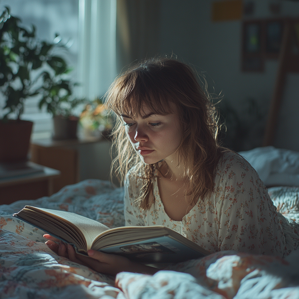 A woman reading a book | Source: Midjourney