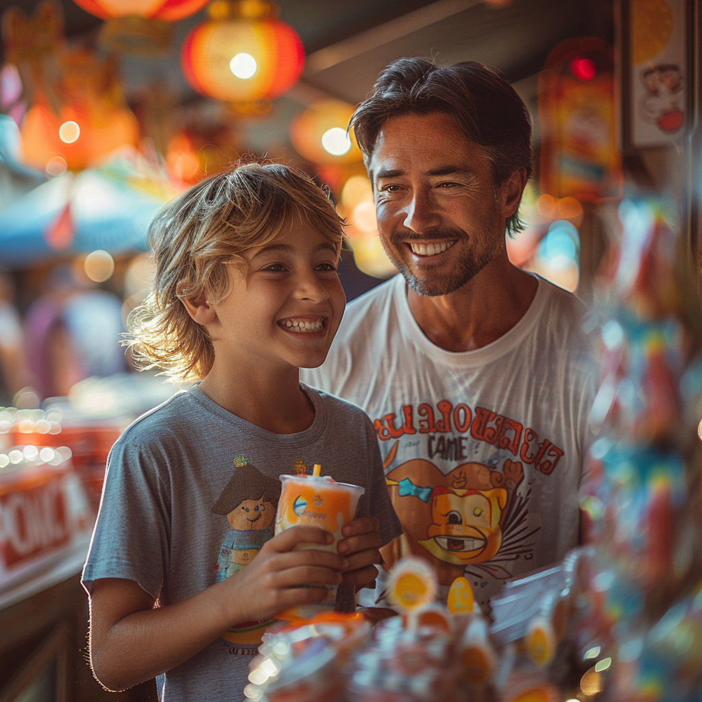 A man and young boy smiling | Source: Midjourney