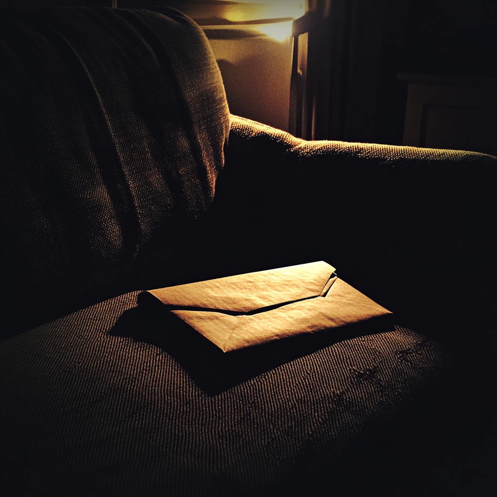 An envelope on a couch | Source: Midjourney