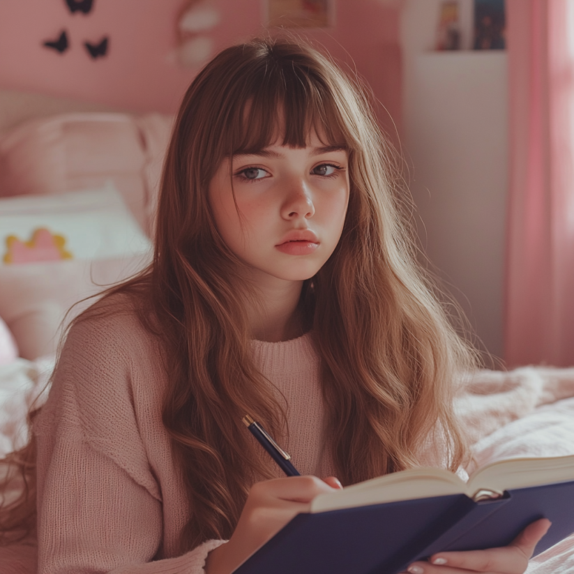 A teenage girl writing in her diary | Source: Midjourney
