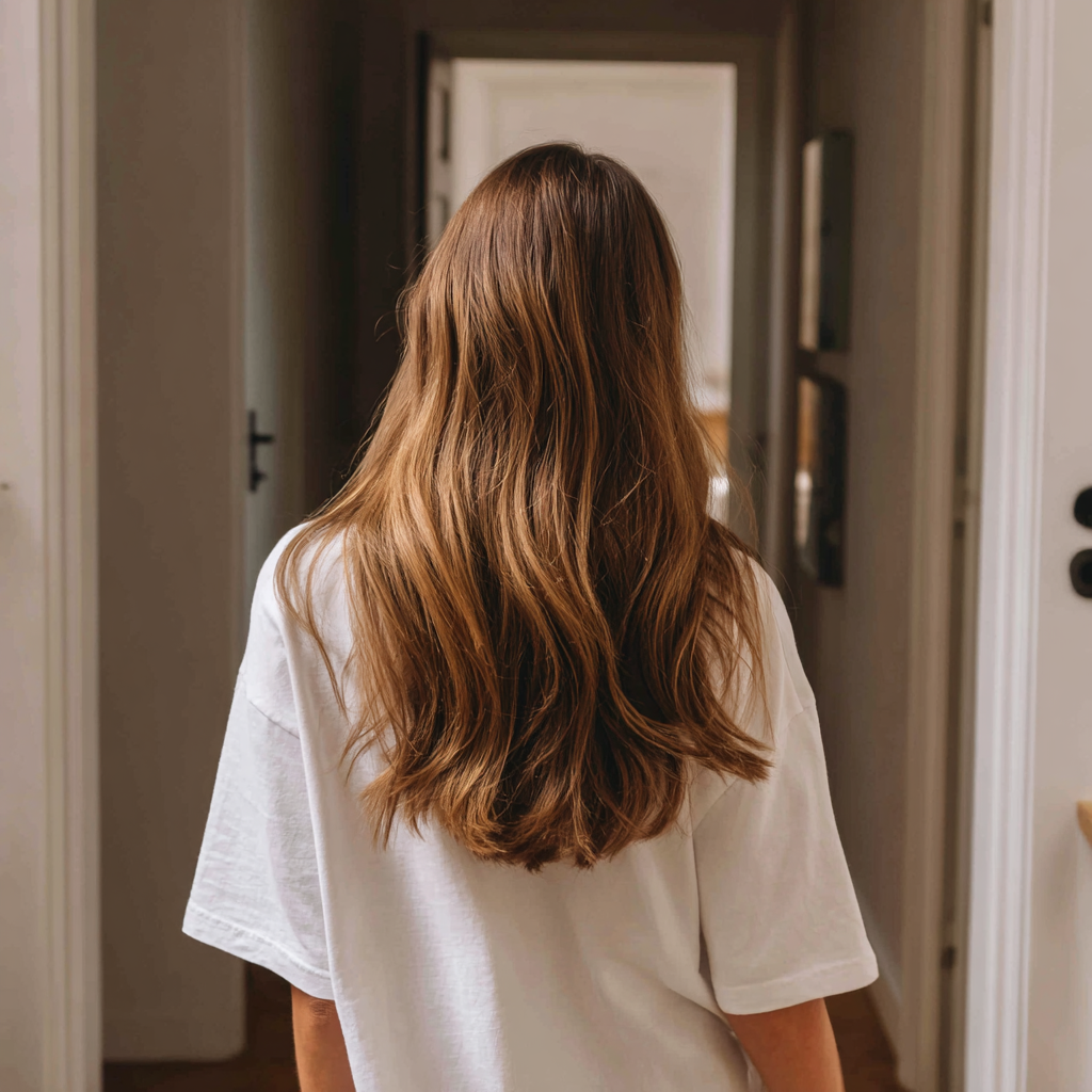 A woman walking down a hallway | Source: Midjourney