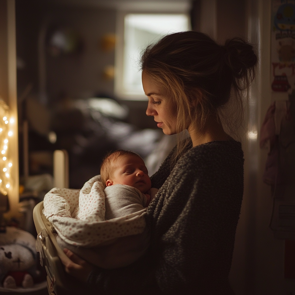 Woman holding a newborn baby | Source: Midjourney