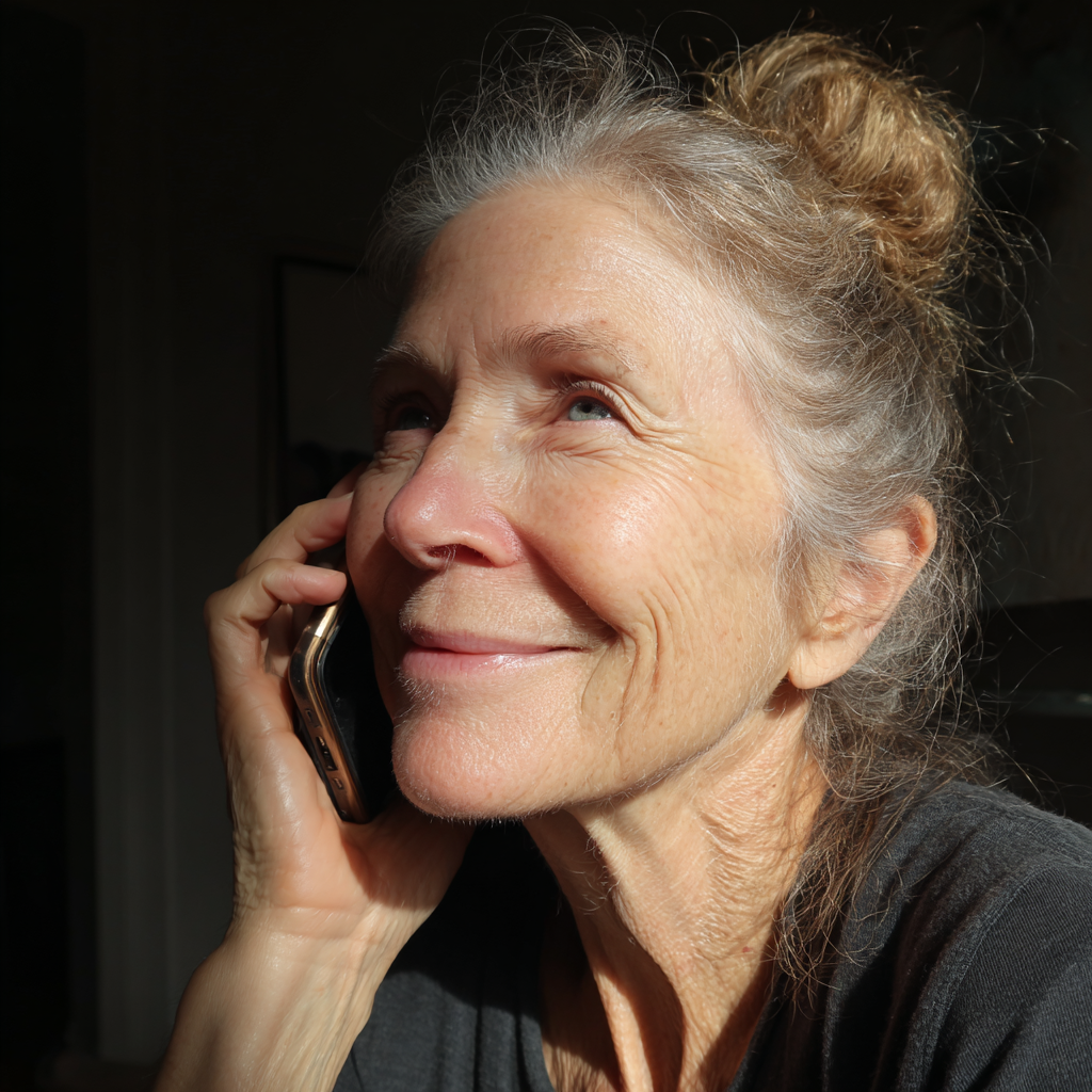 A smiling older woman talking on a phone | Source: Midjourney