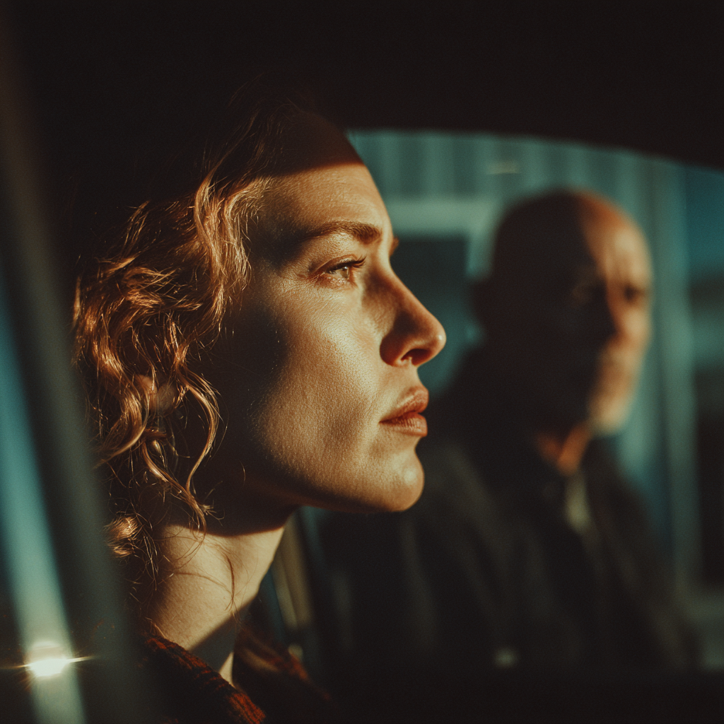A woman driving away as a man looks on | Source: Midjourney