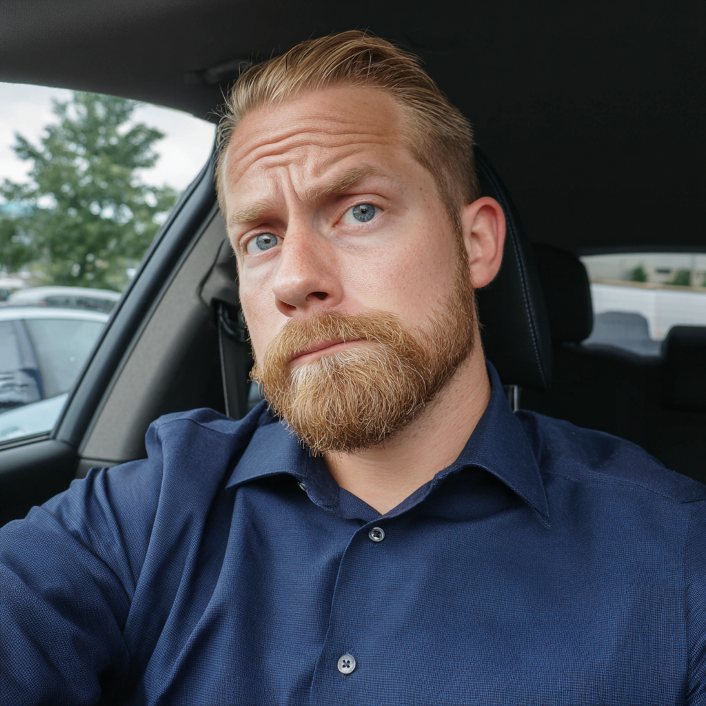 Zmarszczony mężczyzna siedzący w samochodzie | Źródło: Midjourney