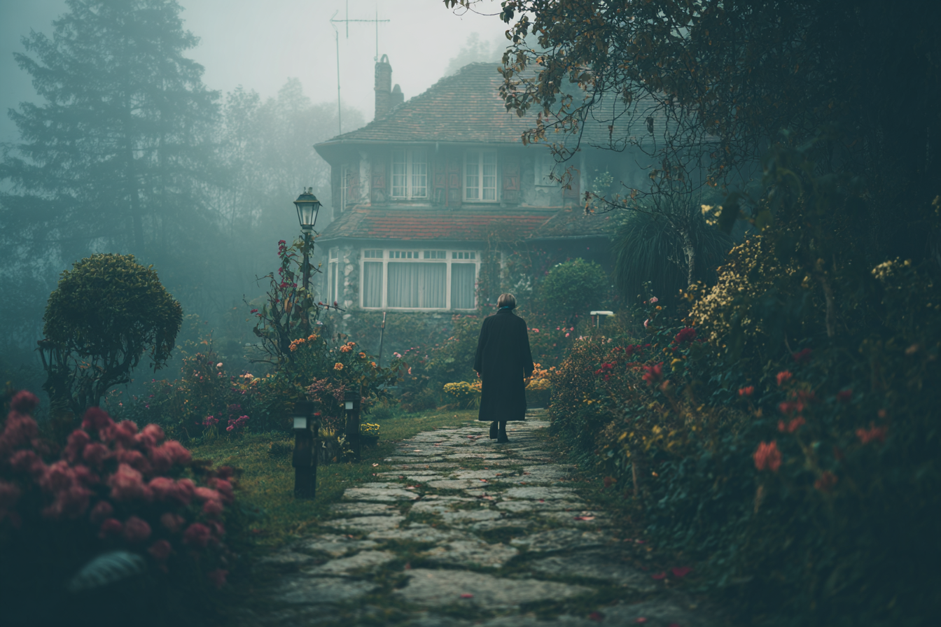 A woman walking on a stone path | Source: Midjourney