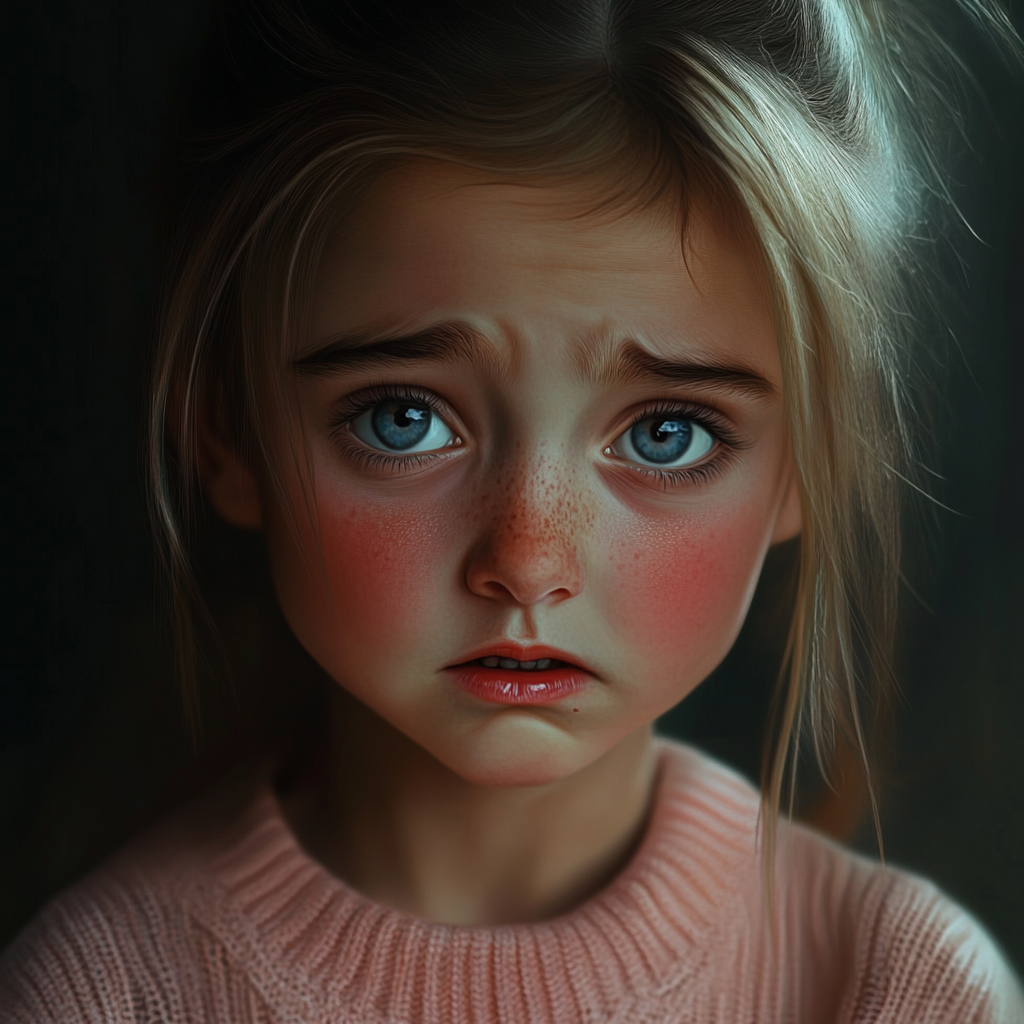 A sad little girl looking at someone | Source: Midjourney