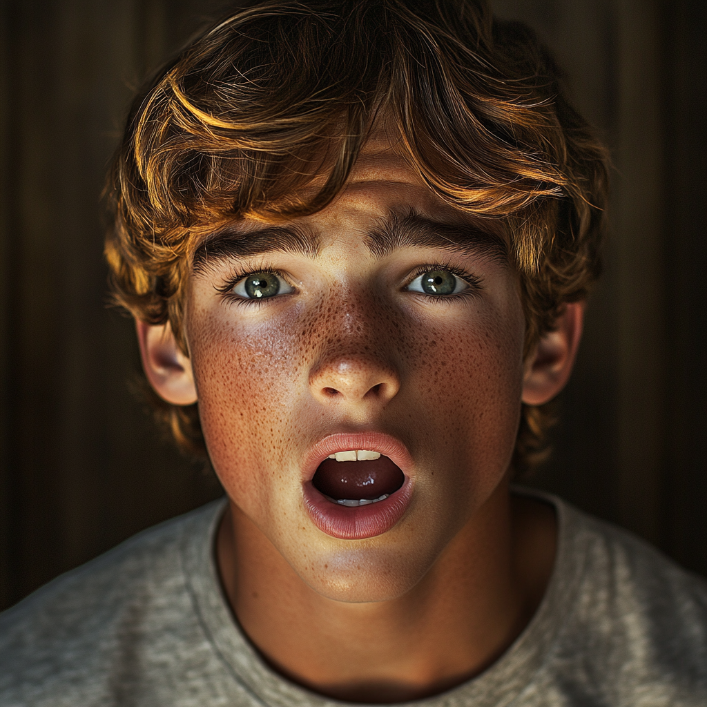 A startled teenage boy | Source: Midjourney