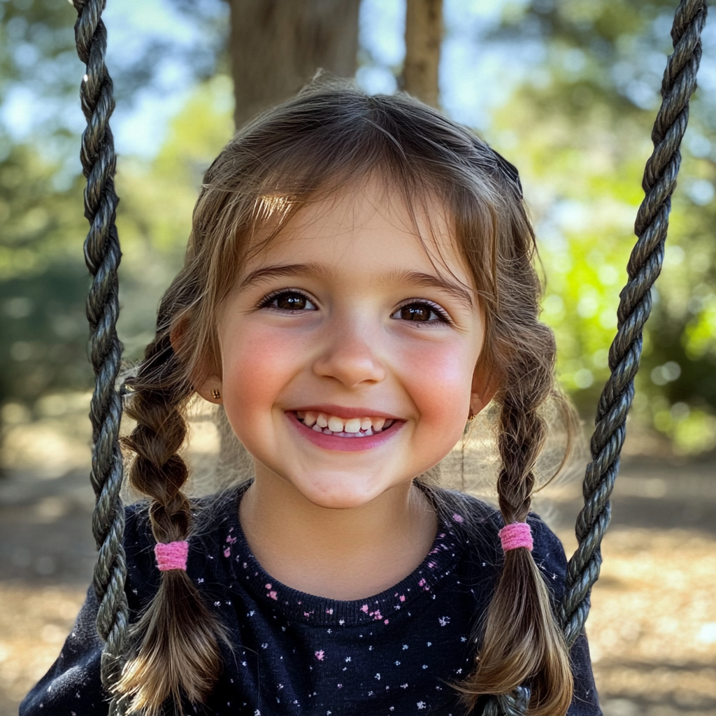 A smiling little girl sitting on a swing | Source: Midjourney