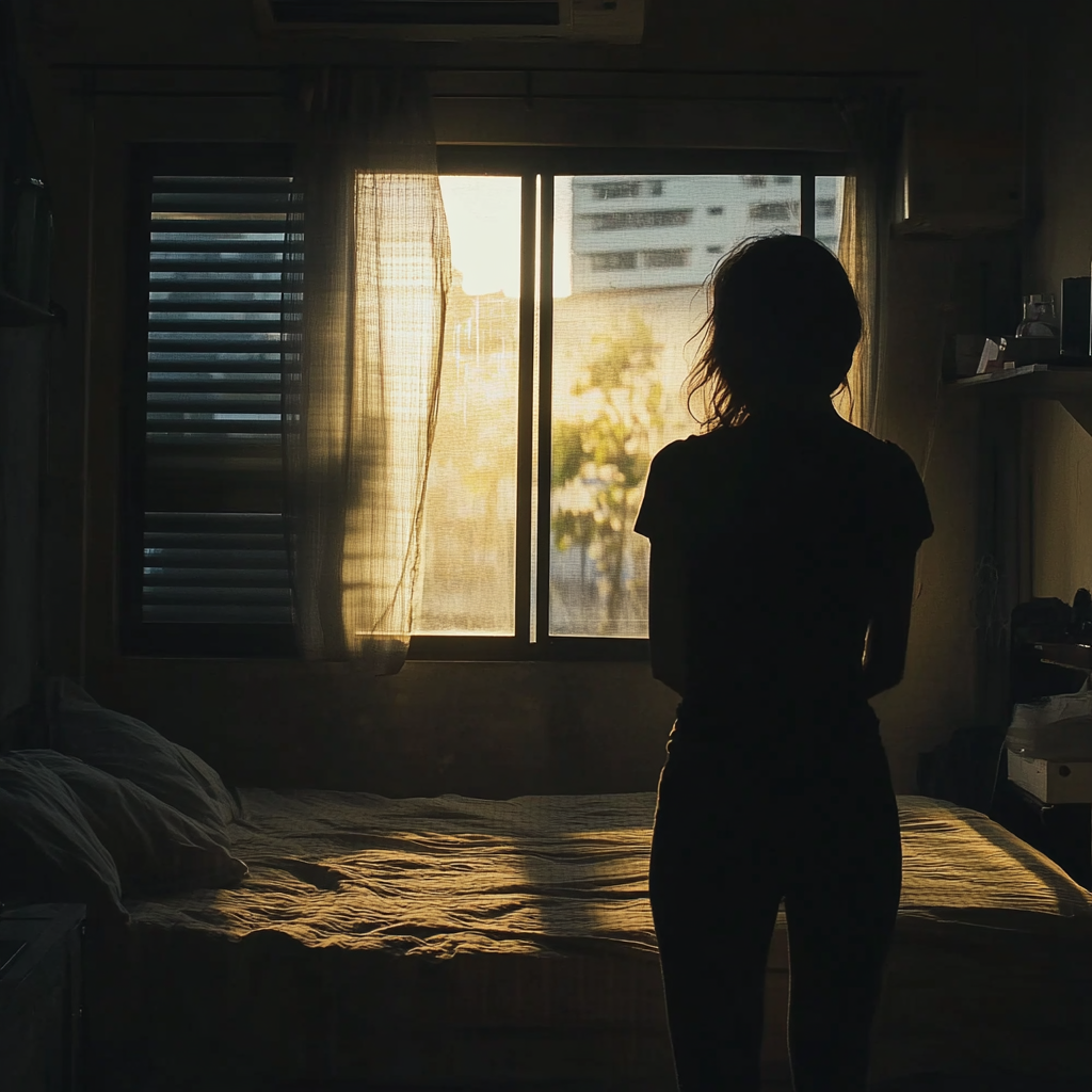 A woman standing in a bedroom | Source: Midjourney