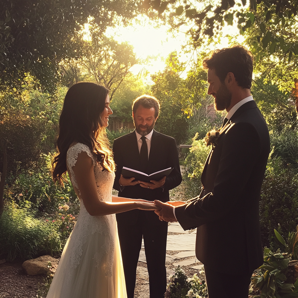 Les mariés échangent leurs vœux le jour de leur mariage | Source : Midjourney