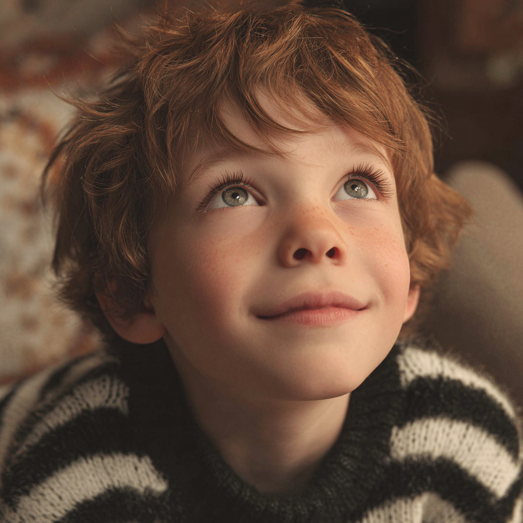 A little boy looking up with a smile | Source: Midjourney
