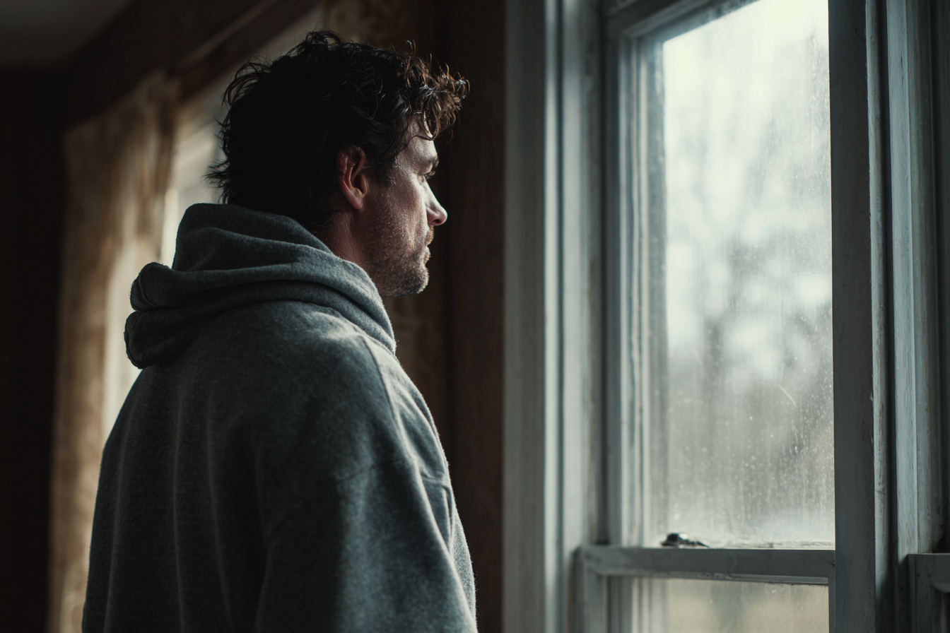 A man looking outside a window | Source: Midjourney