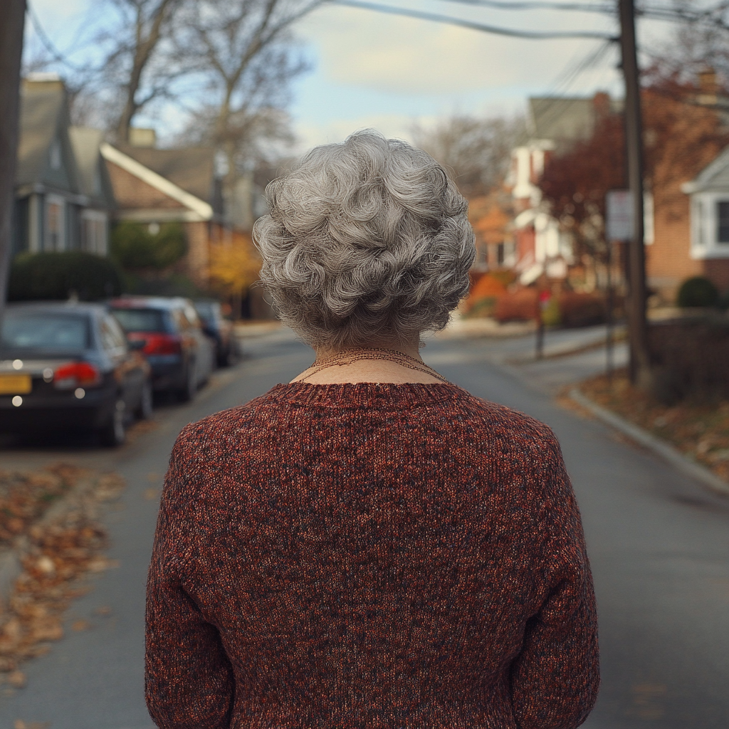 A woman standing in a neighborhood | Source: Midjourney