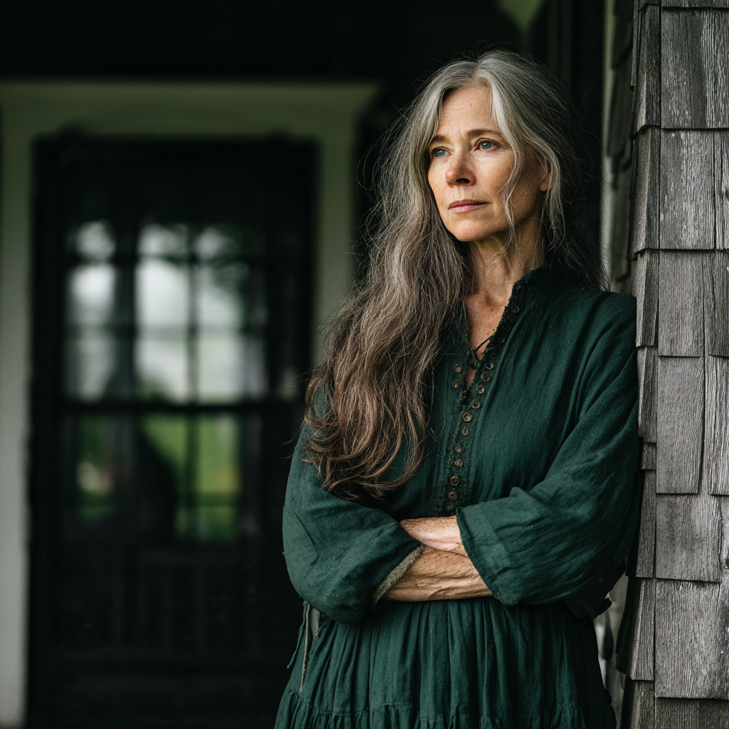 An older woman standing on a porch | Source: Midjourney
