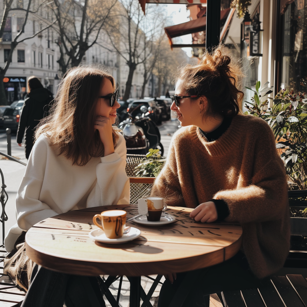 Duas mulheres em uma cafeteria | Fonte: Midjourney