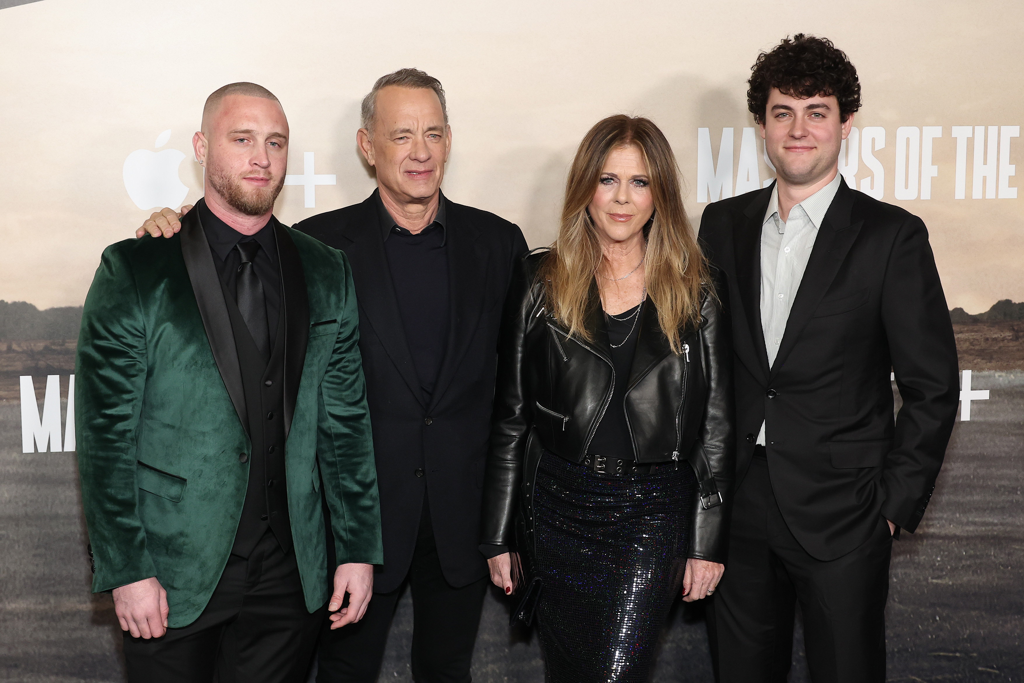 Chet Hanks, Tom Hanks, Rita Wilson, and Truman Hanks attend World Premiere of Apple TV+'s "Masters of the Air" at Regency Village Theatre on January 10, 2024 in Los Angeles, California. | Source: Getty Images