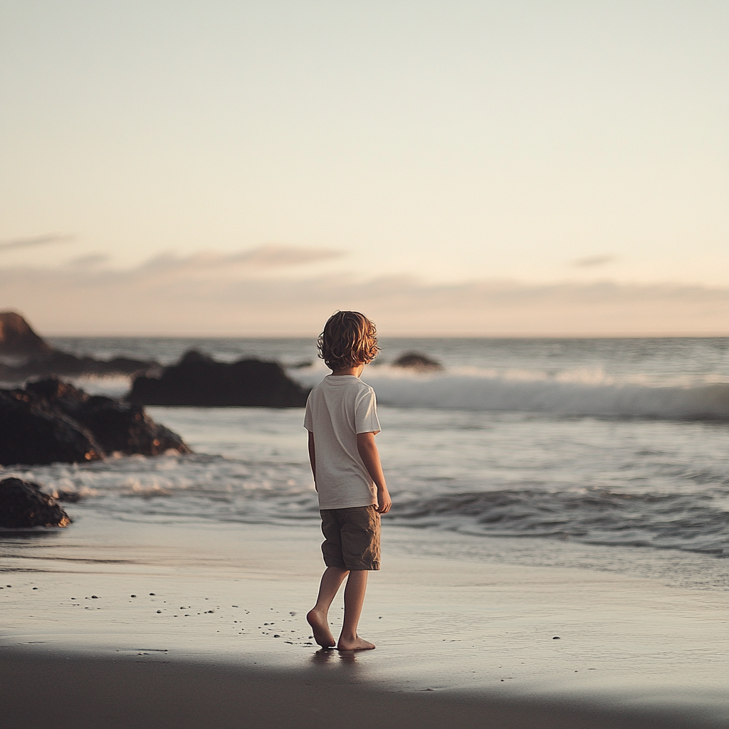 A boy walking along the shore | Source: Midjourney